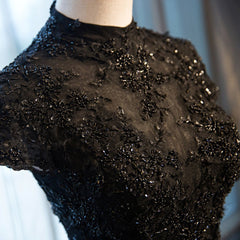 Beautiful Black Cap Sleeves Long Tulle Party Dress