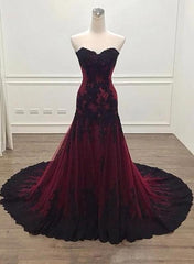 Gorgeous Black and Wine Red Mermaid Long Evening Gown Party Dress