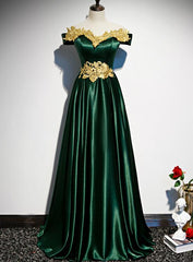 Vestido de fiesta verde de moda con hombros descubiertos y corte A