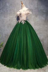 Vestido de fiesta de tul verde con encaje y hombros descubiertos para dulces 16