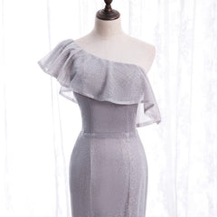 Grey One Shoulder Lace-up Shiny Long Prom Dress Party Dress