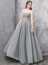 Grey Sweetheart Beaded Tulle Long Prom Dress
