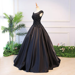 Vestido de fiesta largo de satén negro de alta calidad