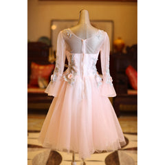 Adorable Pink Tulle Knee Length Long Sleeves Party Dress