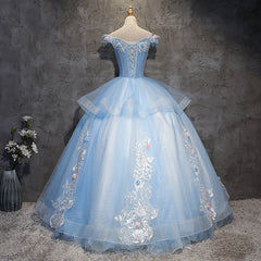 Vestido de fiesta azul glamuroso de tul con encaje y flores para dulces 16