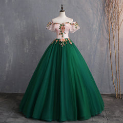 Beautiful Green Off Shoulder Tulle with Lace Formal Gown