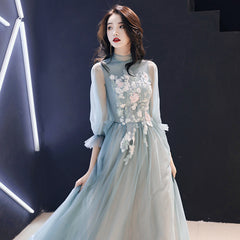 Lovely Light Green Long Sleeves Tulle Prom Dress