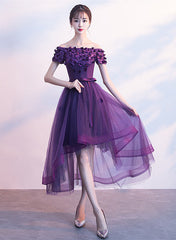 Dark Purple High Low Cute Off Shoulder Homecoming Dress