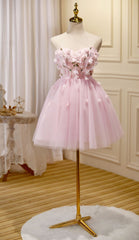 Lovely Pink Tulle with Flowers Short Party Dress