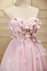 Lovely Pink Tulle with Flowers Short Party Dress