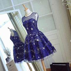 Blue Short Beautiful Homecoming Dress Tulle SleevelessProm Dress