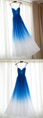 Blue Straps Gradient Chiffon Party Gown