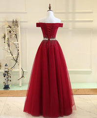 Charming Off Shoulder Tulle Beaded Prom Gown