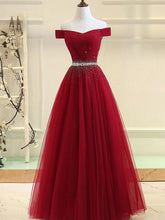 Charming Off Shoulder Tulle Beaded Prom Gown