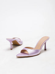 LAVENDER SILKY STILETTO HEEL SLIDE SANDALS OPEN TOE MULES PARTY BANQUET WEDDING