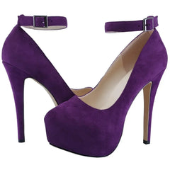LOSLANDIFEN 14cm Round Toe Ankle Strap Thin Heel Slingback Platfrom Pumps High Heels Stilettos Party Wedding Dress Shoes