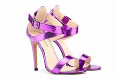 LOSLANDIFEN Womens Pumps 11cm Open Toe Ankle Straps High Heels Faux Crocodile Wedding Shoes
