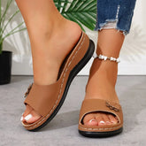 Large Size Thick Heel Slip-On Sandals Casual Shoes Style Floral Design Rubber Bottom Retro Flats