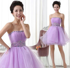 Lavender Organza Beaded Strapless Ball Gown Homecoming Dress