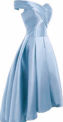 Light Blue Satin Off Shoulder High Low Party Dress Homecoming Dresses