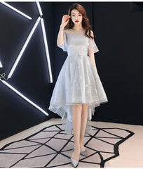 Light Grey High Low Tulle Off Shoulder Cute Party Dress