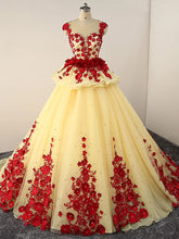 Vestido de fiesta de tul amarillo claro con cuentas y flores para quinceañeras
