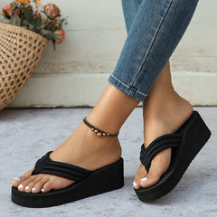 Lightweight Wedge Flip Flops Clip Toe Platform Slippers Woman Thick Bottom Non Slip Beach Slides