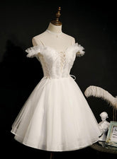 Lovely Ivory Sweetheart Beaded Tullle Homecoming Dress Party Dress