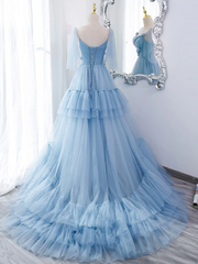 Lovely Light Blue Tulle with Straps Layers Long Formal Dresses