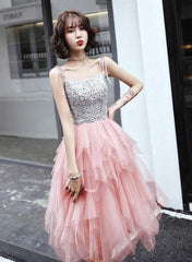 Lovely Pink Sequins and Tulle Short Party Dresses