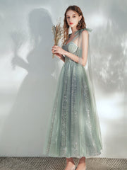Lovely Straps Sweetheart Tulle Shiny Tulle Long Formal Dress