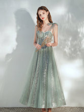Lovely Straps Sweetheart Tulle Shiny Tulle Long Formal Dress