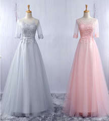Lovely Tulle Round Neckline A-line Party Dress with Lace Applique