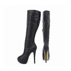 Large Size Boots Autumn Sexy 14cm Super High Heels Long Over Knee Long Boots Leather Round Toe Red Pumps Shoes