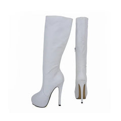 Large Size Boots Autumn Sexy 14cm Super High Heels Long Over Knee Long Boots Leather Round Toe Red Pumps Shoes