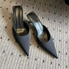 Luxury Pointed Toe Mules Slipper Candy Color Elegant Dress Sandal Square Low Heel Slip on Slides Shoes