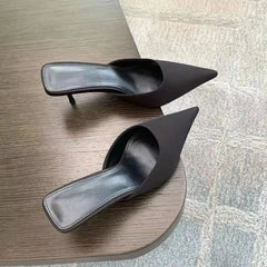 Luxury Pointed Toe Mules Slipper Candy Color Elegant Dress Sandal Square Low Heel Slip on Slides Shoes