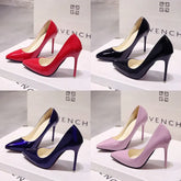 Solid Color Pumps High Heel Shoes Female Patent Leather Sexy Pointed Toe Thin Heel Wedding Shoes Size 44