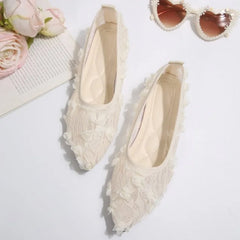 Pointed Toe Lace Fabric Flat Shoes Sneakers Mary Jane Shoes Breathable Mesh Ballet Loafers Shoes