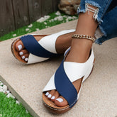Mix Color Wedge Sandals Comfortable Non Slip Beach Shoes Woman PU Leather Platform Roman Mujer