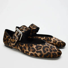 Mouth Print Dress Ballerinas Flats Shoes Autumn Woman Leopard Retro Loafers Floral Leopard Mary Jane Shoes Female