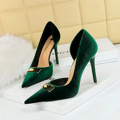 Shallow Mouth Pointed Toe Wedding Shoes BrDesigner Metal Decoration High Heels Stiletto Pink Black Prom Shoes