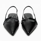 Slingback Flats Pointed Toe Black Sandals Office Lady Mules Comfort Plus Size Flat Shoes