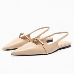 Slingback Flats Pointed Toe Black Sandals Office Lady Mules Comfort Plus Size Flat Shoes