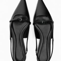 Slingback Flats Pointed Toe Black Sandals Office Lady Mules Comfort Plus Size Flat Shoes