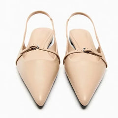 Slingback Flats Pointed Toe Black Sandals Office Lady Mules Comfort Plus Size Flat Shoes