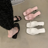 Slipper Mules Low High Heels Shoes Best Street Look Square Head Open Toe Bow Strappy Sandals