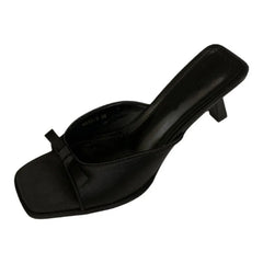 Slipper Mules Low High Heels Shoes Best Street Look Square Head Open Toe Bow Strappy Sandals