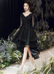 Black Tulle with Lace High Low Party Dress