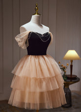 Champagne and Black Sweetheart Short Formal Dress